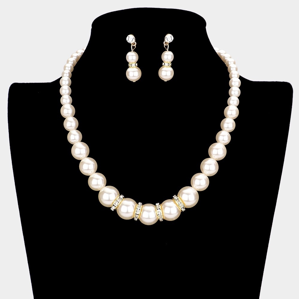 Cream Crystal Detail Pearl Strand Statement Necklace